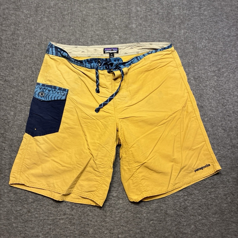 Patagonia Board‎ Shorts Mens 35 Yellow Wavefarer Swim Hybrid Faded Travel Hiking